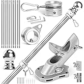 Anovo Flag Pole Kit- Stainless Steel 6 FT Flag Poles with1 Inch Metal 360° Rotating Flag Pole Rings Clip, Two-Position Flag Pole Holder Brackets Mounting for Outside House Outdoor Porch (6 FT-Sliver)