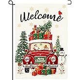 Christmas Garden Flag 12x18inch Outside Welcome Red Truck Rustic Winter Vertical Double Sided With Tree And Gifts snowman Scene Yard Lawn Decor Holiday Yard Flag House Decoration