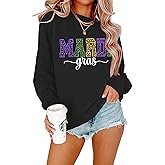 APRFLOWER Mardi Gras Sweatshirts for Women Mardi Graphic Long Sleeve Shirts Fat Tuesday Tshirt Carnival Pullover Casual Top