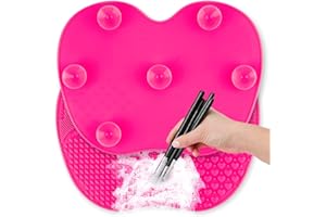 Ranphykx Silicon Makeup Brush Cleaning Mat Makeup Brush Cleaner Pad Cosmetic Brush Cleaning Mat Portable Washing Tool Scrubber with Suction Cup (hot pink)