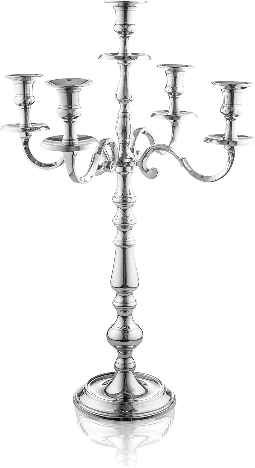Klikel Traditional 16 Inch Silver 5 Candle Candelabra - Classic Elegant Design - Wedding, Dinner Party And Formal Event Centerpiece - Nickel Plated Aluminum, Mirrored Finish: Kitchen & Dining