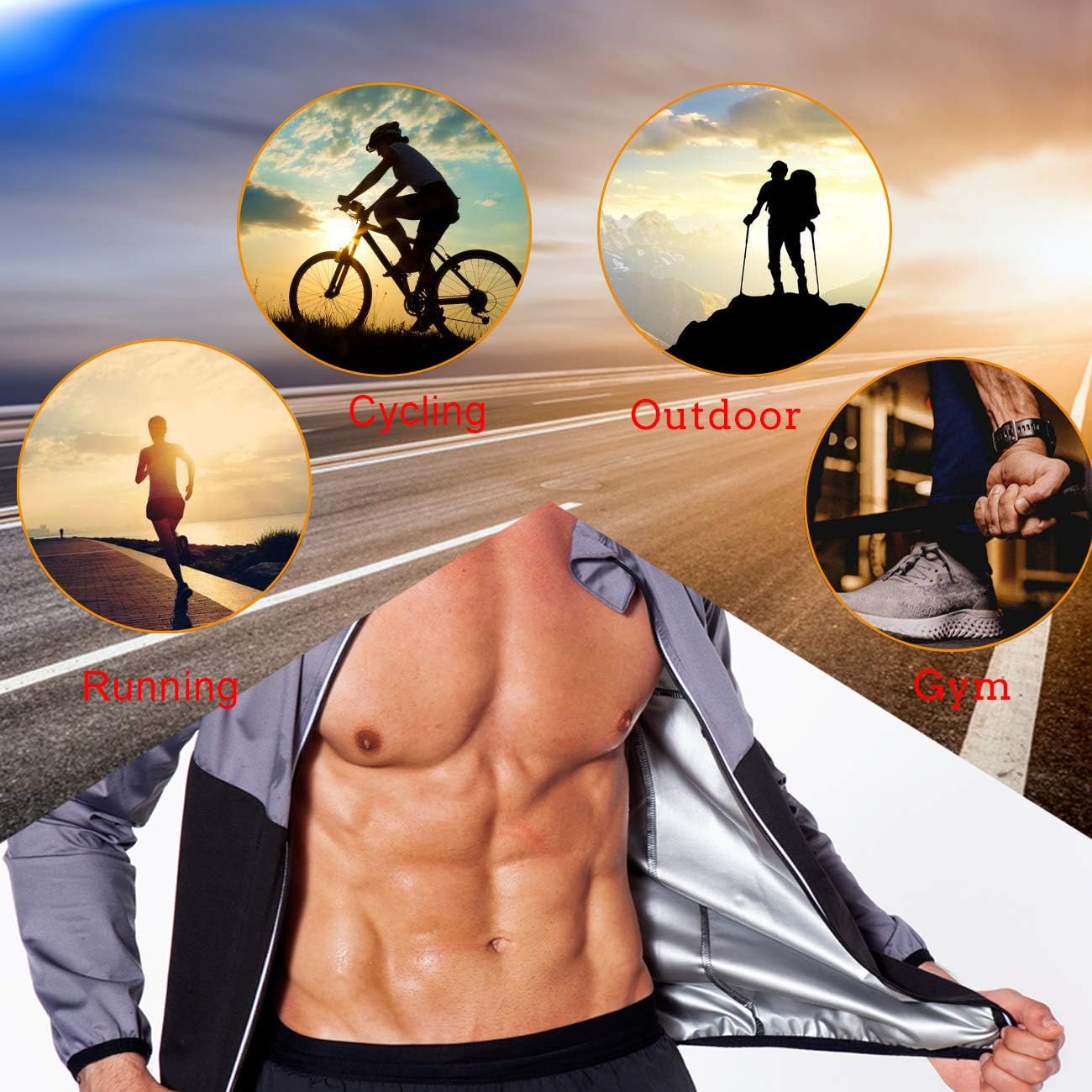 NINGMI Sauna Suit for Men Sweat - Zipper Long Sleeve Workout Jacket Mens Body Shaper Gym Belly Slimming Shirt Fitness Tan Top : Sports & Outdoors
