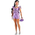 Barbie Deluxe Style Doll #8 in Metallic Purple Top and Sparkly Shorts, Black Hair in Braid, Accessories Like Pearly Jewelry and Handbag