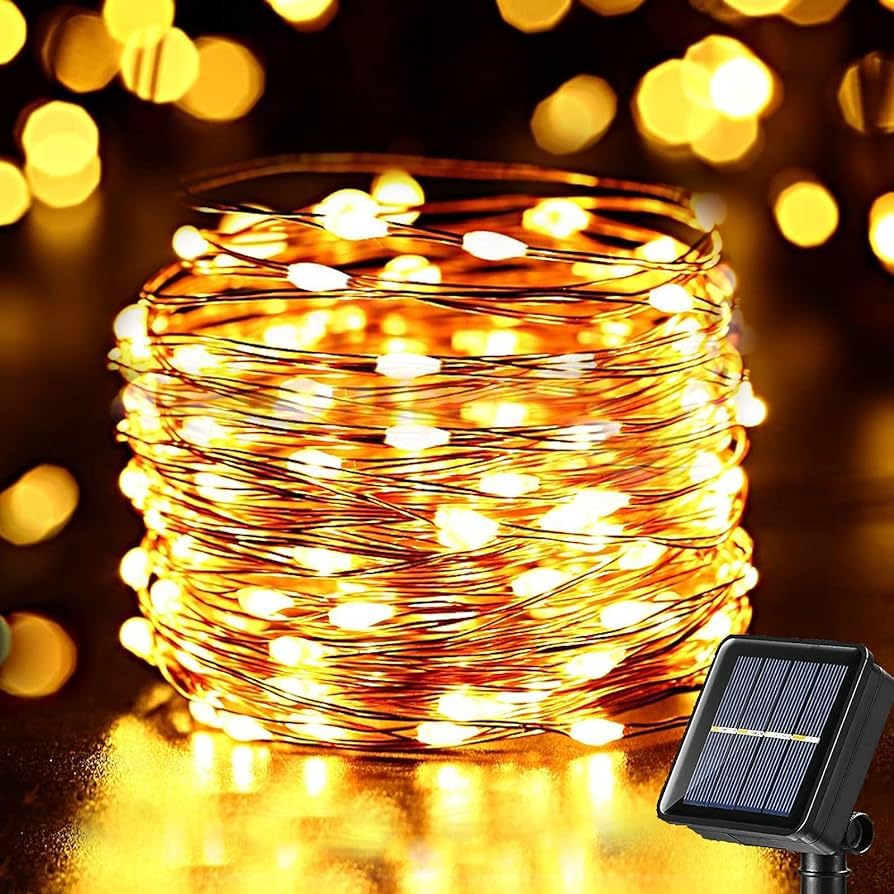 Generic Solar Powered Christmas String Lights - 12m 100LEDs - 8 Lighting Modes - Waterproof Outdoor Fairy Lights, Black