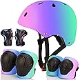 Color Gradient Adjustable Bike Helmet with Knee and Elbow Pads - Kids Toddler Boys and Girls Skateboard Helmet for Ages 3-14 | Ideal for Riding, Scooters, Inline Skating, Longboarding, Roller Skating