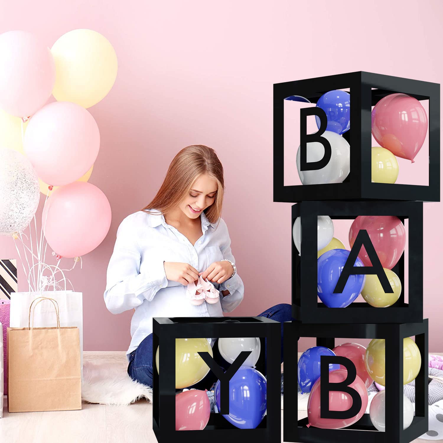 Baby Boxes with Letters for Baby Shower 4Pcs Black Clear Baby