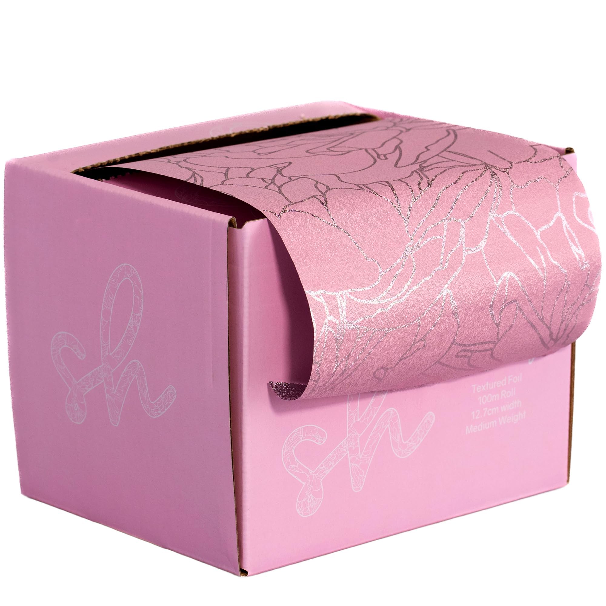 Simply Hair Hair Foil Roll – 100m Embossed Medium Weight Roll with Built-In Cutter – Custom Length Foil for Hair Dye, Highlights & Balayage - No-Slip Grip - 12.7cm - Pink Floral