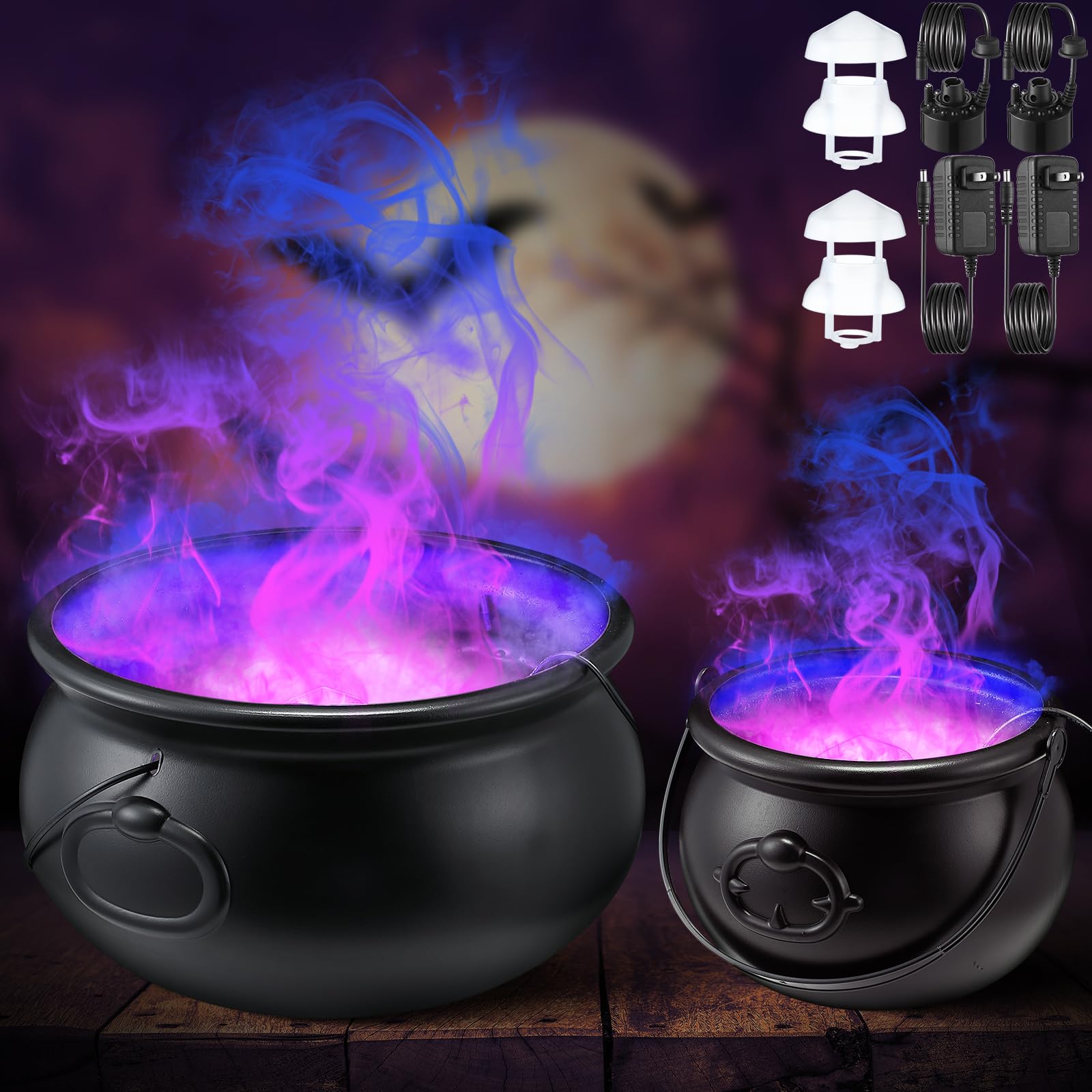 Photo 1 of Feekoon Halloween Decorations Outdoor, 8" and 12" Witches Cauldron with 12 LED Mist Maker & Splash Guard, Halloween Cauldron Decor for Yard Decoration Large Witches Cauldron for Halloween Garden Decor