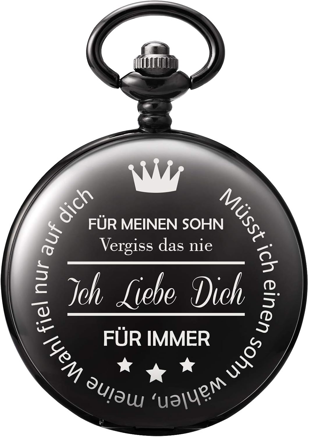 TREEWETO Pocket Watch with Engraving Chain Men's Black Gift for Birthday Son black