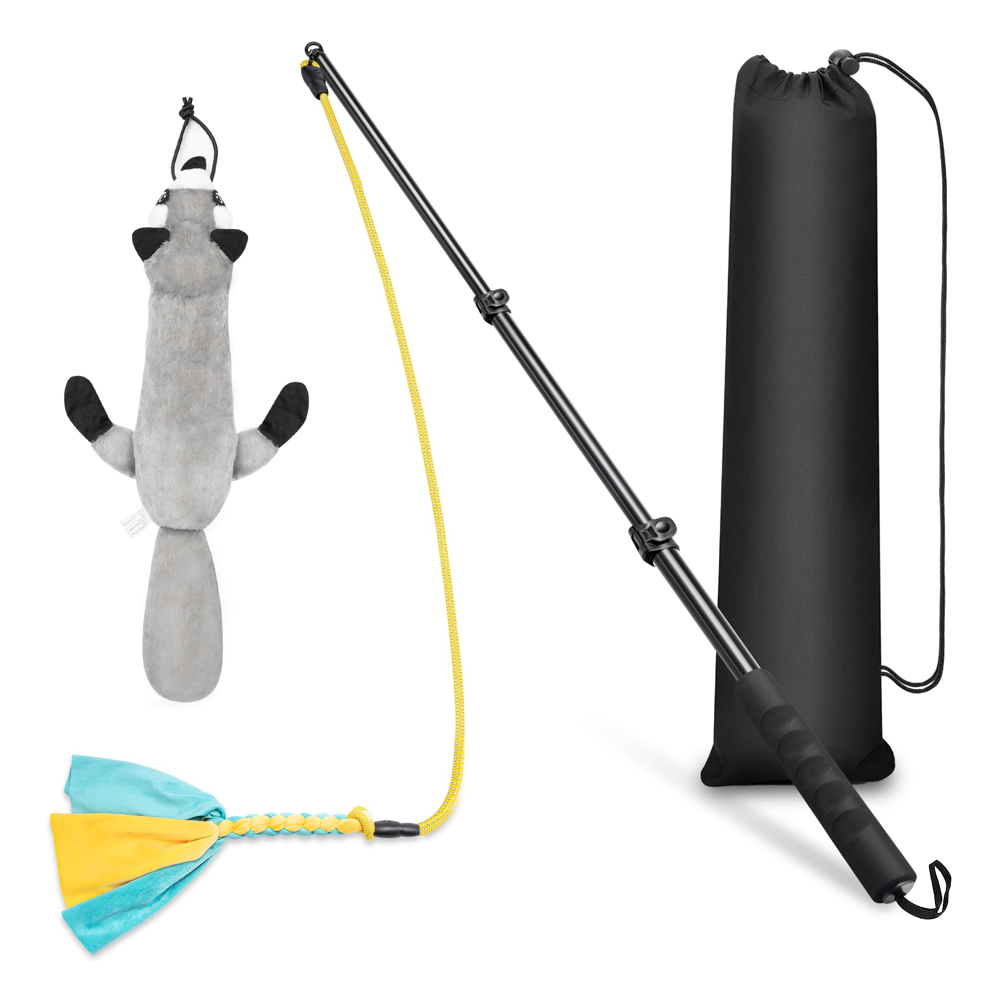 Flirt Pole Dogs,Extendable Flirt Pole Dogs Extra Strong to Train Dog Agility,Dog Outdoor Play Equipment with 2 Tease Chew Toys Rope for Small Medium Large Dogs Chewing Interactive Entertained Pulling
