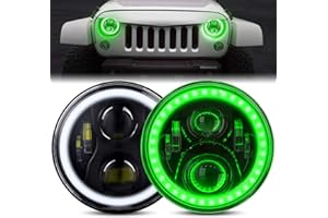 BEEYEO 7 Inch LED Halo Headlights, 7" Round Wrangler Headlight for JK/TJ/LJ/CJ with Green Halo Ring Angel Eyes, DOT Approved,