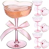 FoldTier Pink Coupe Glasses Set of 6, Heart Shaped Martini Glasses with Golden Rim Fancy Cocktail Glassware Champagne Flutes for Valentine's Day Wedding Galantines Day