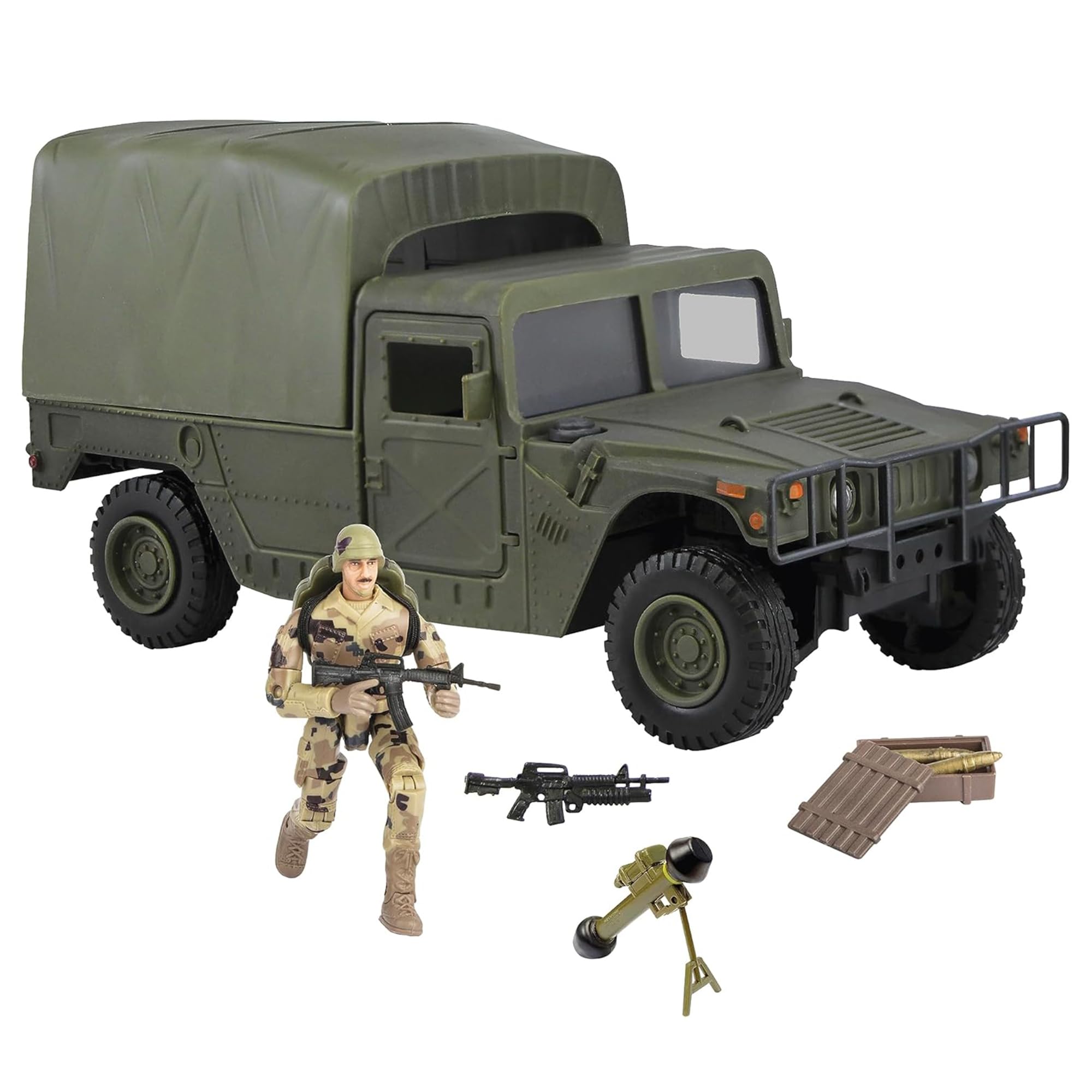 WORLD PEACEKEEPERS from Peterkin | 26cm Humvee Soft Top Truck with Military Figures and Accessories | 1:18 Scale | Action Figures & Accessories | Ages 3+