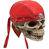 Skull Rivet Biker Bandana Head Wrap Du Doo Do Rag Hat Cap Red Unisex Adjustable