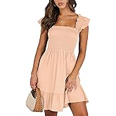 ANRABESS Women's Summer Casual Sleeveless Square Neck Dress 2026 Smocked Ruffle Backless Boho Beach Cute Teen Short Sundress