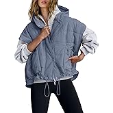 Yanekop Cropped Puffer Vest Women Lightweight Quilted Jacket Oversized Poncho Stand Collar Full Zip Sleeveless Coat
