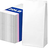 Fit Meal Prep 125 Pack 20 lb Large White Paper Bags, 16 x 8 x 5.5” Durable Blank Paper Bags Bulk for Packing, Delivery, Take Out, Grocery, Retail Shopping, Premium Big Size Sacks for Shopping
