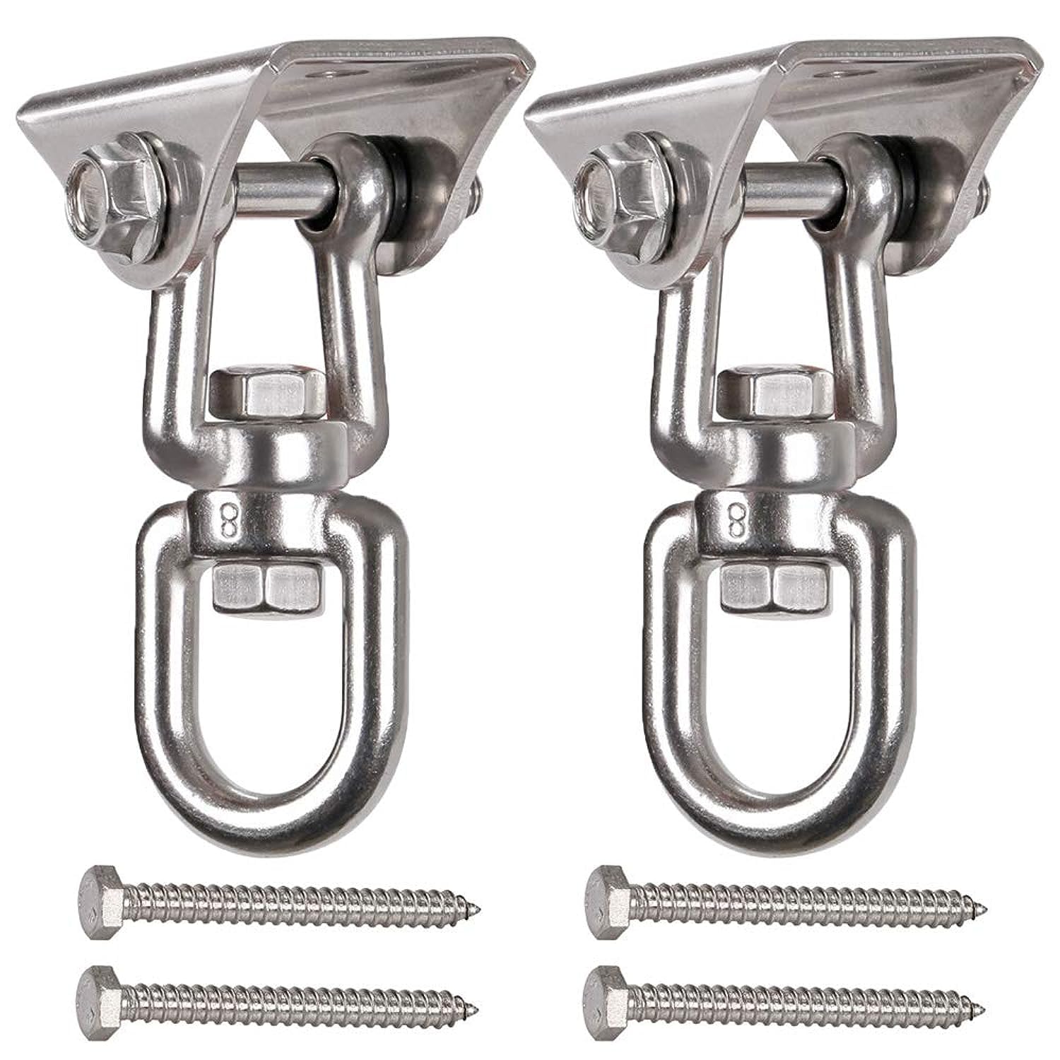 WAREMAID 2 Pack Heavy Duty 360° Swivel Hangers, Stainless Steel Swing Hooks for Porch Swing Hanging Kit, Playground Gym Rope Boxing Bag Hammock Chair Yoga Mount,450kg