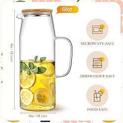 Hsei 2 Sets Glass Pitcher with Lid, 67.6 oz / 2000
