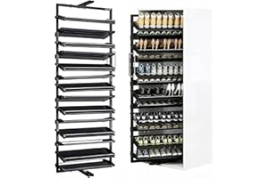 Pull-Out Shoe Rack Organizer, Adjustable Height Stackable Narrow Shoe Rack Organizer for Closet, Entryway, Vertical Shelf Org