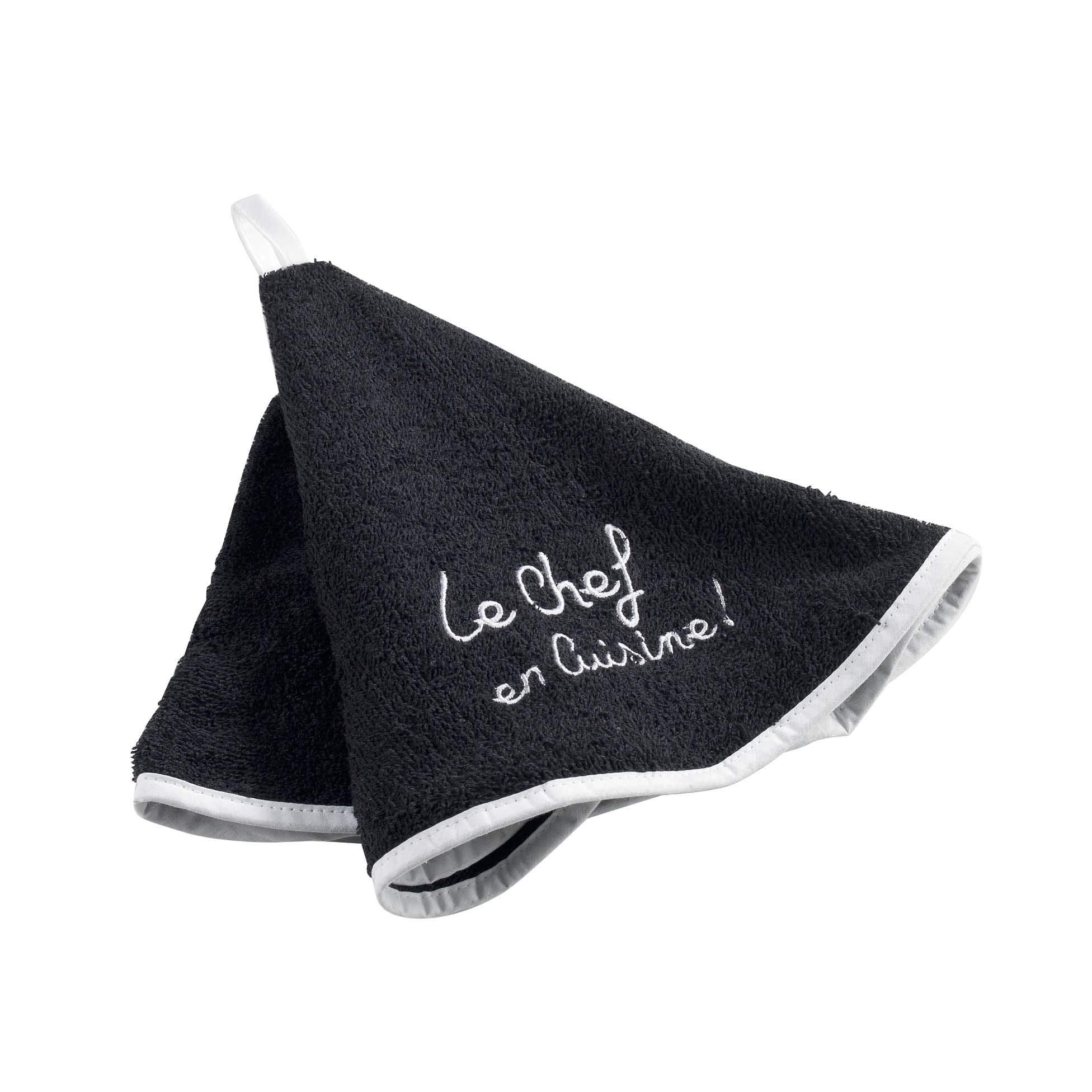 douceur d'intérieur, Cuistot Round Hand Towel Diameter 60 cm Black Embroidered Sponge — image 1