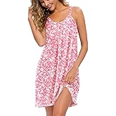 AVIIER Womens Nightgown Soft Cotton Sleeveless Sleep Shirts Wide Strap Nightshirts Full Slip Sleepwear