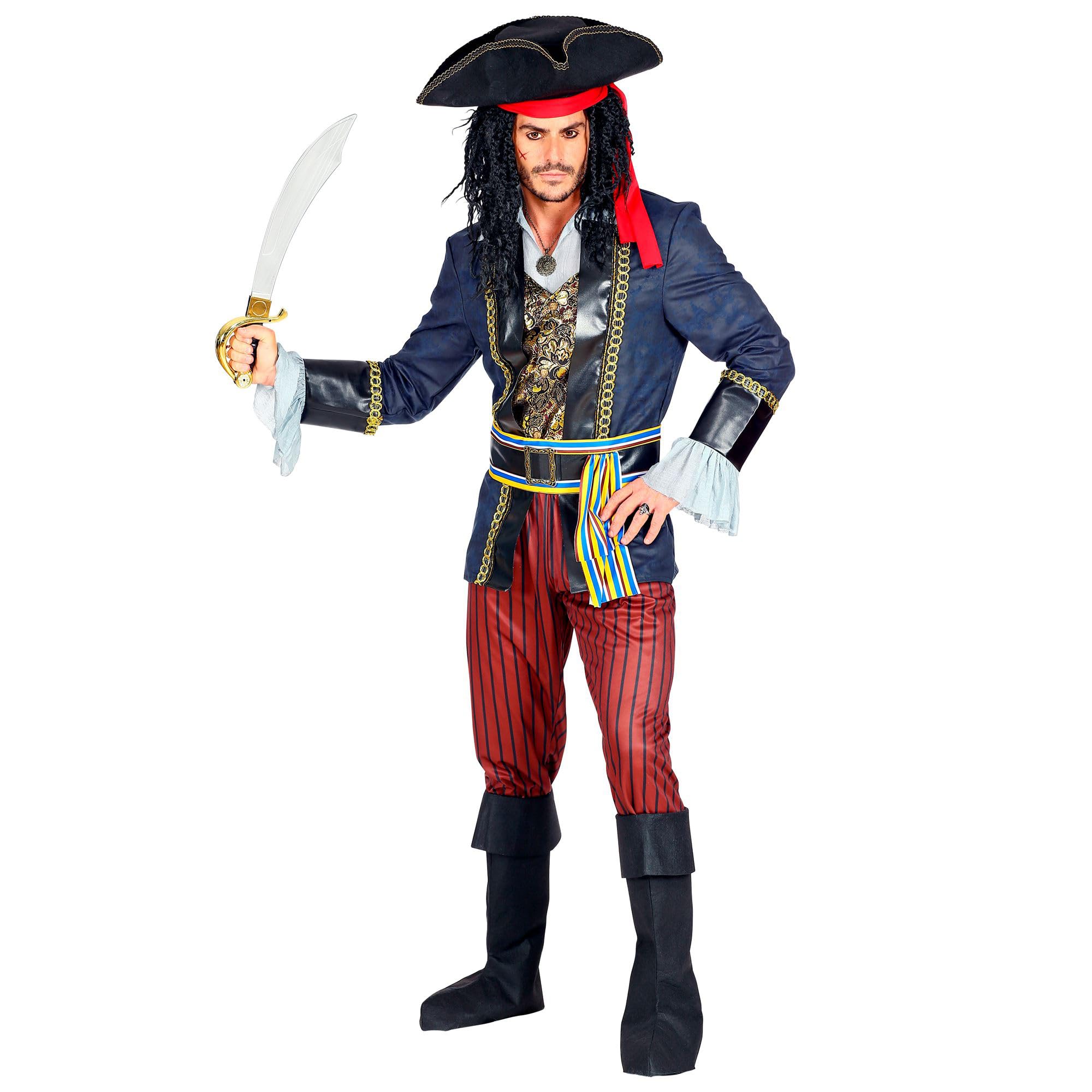 Widmann Pirate Captain (Coat with Vest & Shirt, Pants, Belt with Buckle & Sash, Boot Covers, Hat with Bandana) - (XXL)