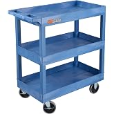 Luxor Three Shelf Heavy Duty High Capacity Tub Cart with Handle - 18"D x 35.25"W x 37.25"H, Plastic, Blue