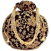 Potli Bag For Women With Intricate Gold Thread & Sequin Ethnic Designer Embroidery Work Batwa Pearls Handle