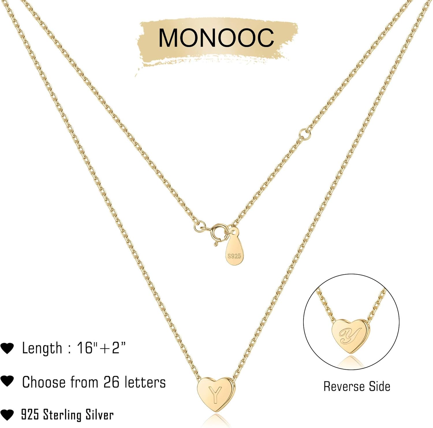 MONOOC Tiny Y Initial Heart Necklace for Women Girls, 925 Sterling Silver 14K Gold Filled Initial Flower Girl Necklaces for Teen Girls Kids Children Jewelry Birthday Gifts for Girls: Jewelry