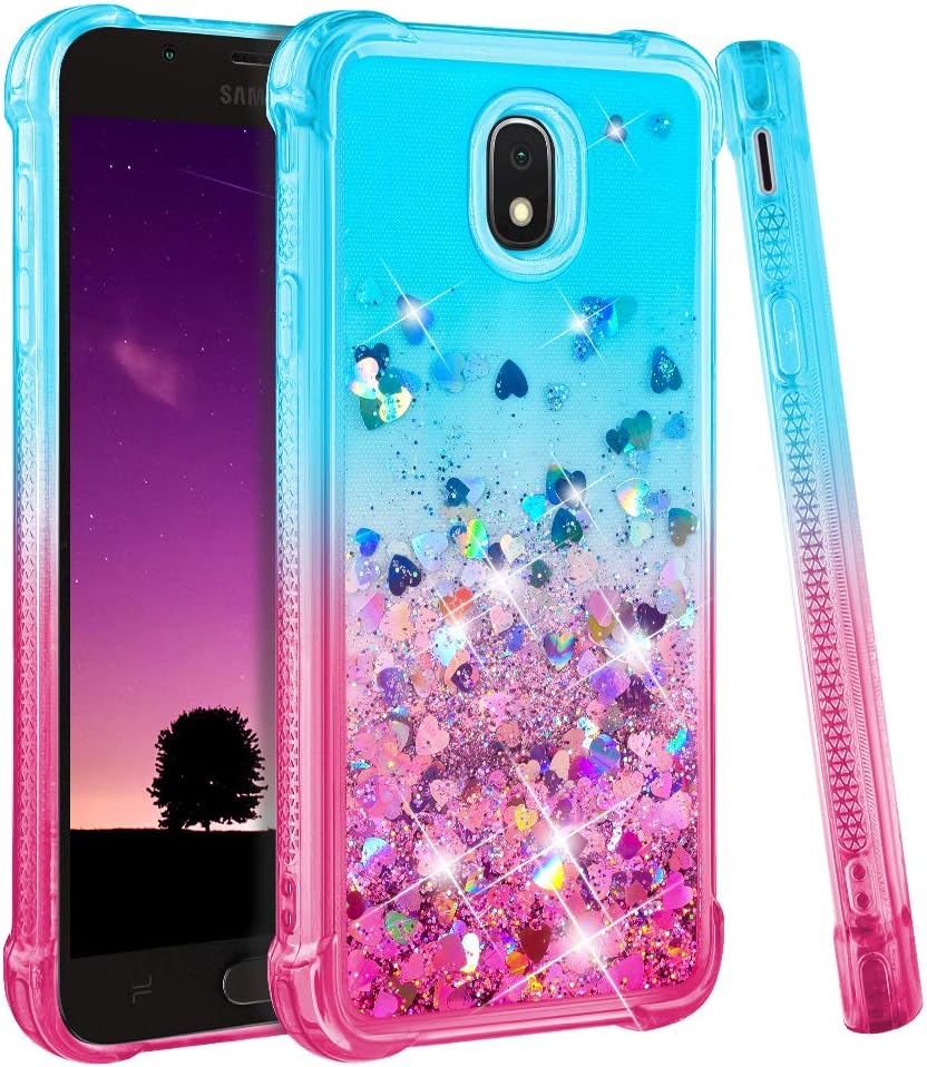 Galaxy J7 2018 Case, Galaxy J7 Crown Case, Galaxy J7 Star Case, J7 Refine Case, Galaxy J7 V J7V 2nd Gen Case, J7 Aura Case,Ruky Glitter Flowing Liquid Phone Case for Samsung Galaxy J7 2018 (Teal Pink)