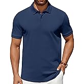 COOFANDY Men's Polo Shirts 100% Cotton Heavyweight Short Sleeve Button Golf Shirts Classic Pullover Ribbed Collar and Cuffs