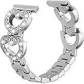 SHGM Bling Metal Bands Compatible with Samsung Galaxy Watch 7 FE 6 5 4 40mm 44mm,Galaxy Watch 5 Pro Band 45mm/Watch 6 4 Classic Band 42mm 46mm 43mm 47mm/Active 2, 20mm Stainless Steel Rhinestone Heart Band for Women (Silver)