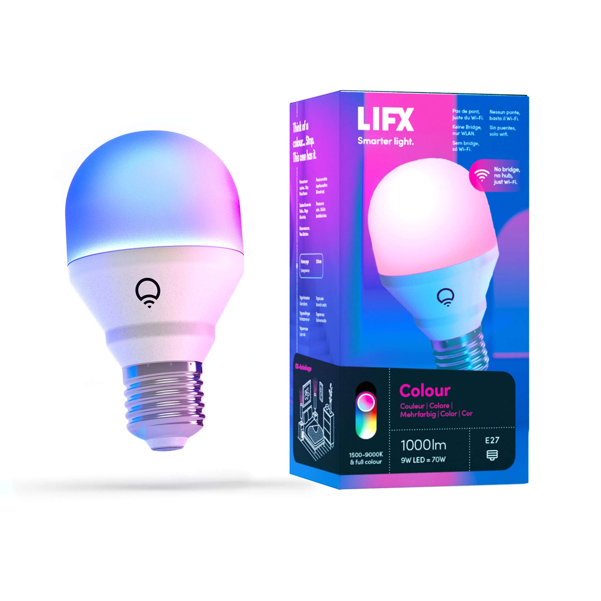 LIFX Colour A60 1000 Lumens [E27 Edison Screw], Billions of Colours and Whites, Wi-Fi Smart LED Light Bulb, No bridge required, Compatible with Alexa, Hey Google, HomeKit and Siri
