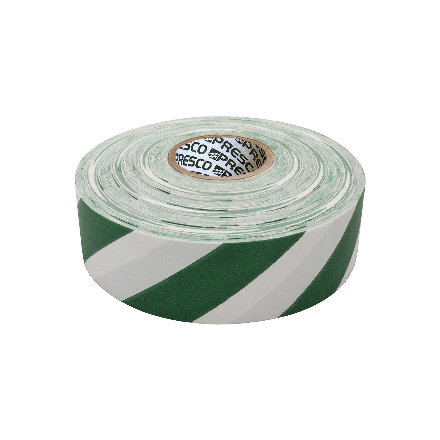 Photo 1 of [NO ADHESIVE] Presco Stripe Patterned Roll Flagging Tape: 1-3/16 in. x 300 ft. (White and Green Stripes)
