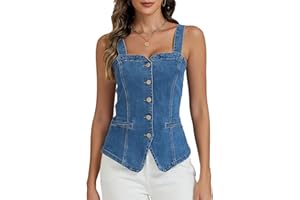 Ladyful Denim Vest Tops for Women Stretchy Denim Corset Tube Tank Top Adjustable Straps Y2K Jean Vest Suit Waistcoat