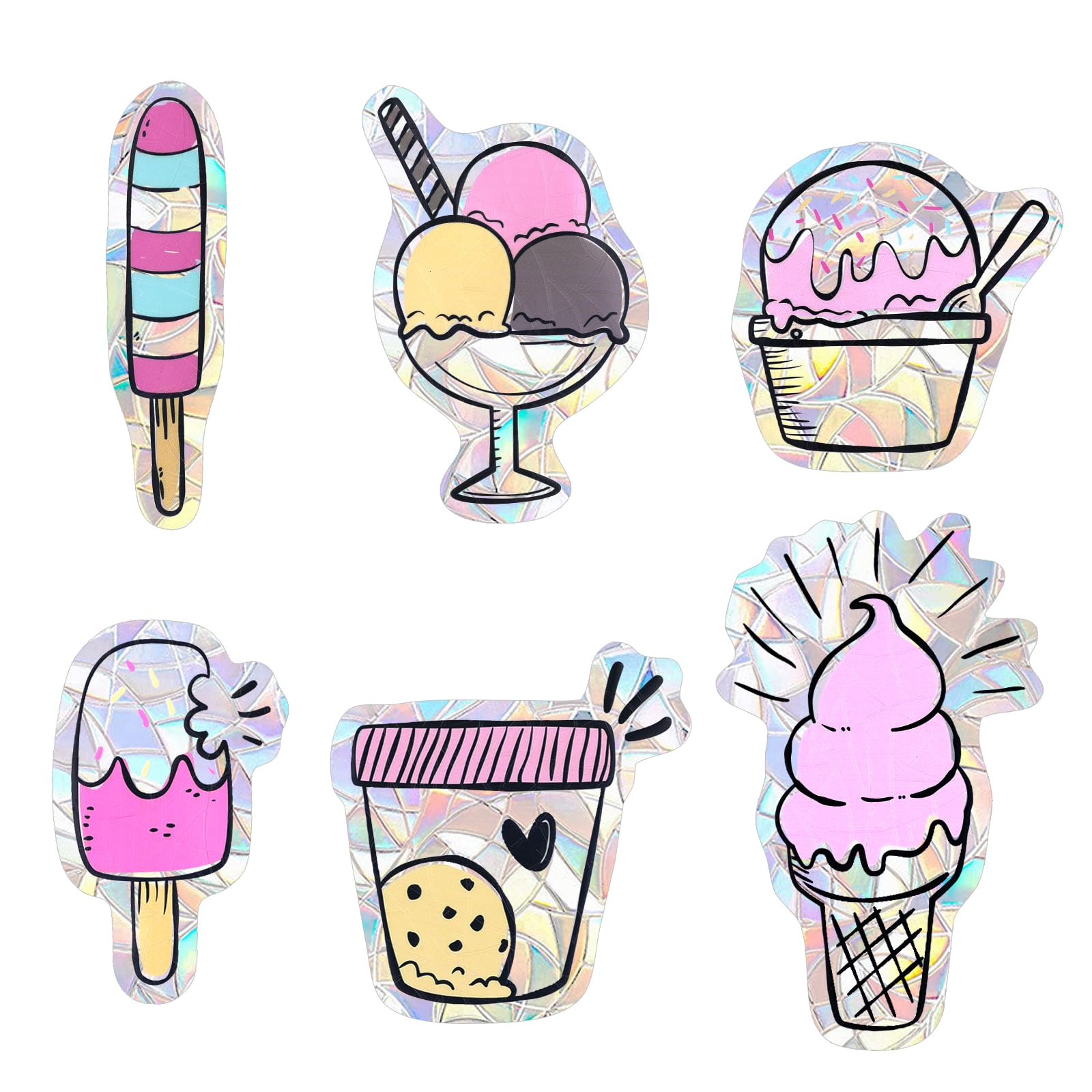 NQEUEPN 4 Sheets Bird Anti Collision Window Stickers, Bird Window Strike Prevention Rainbow Prism Window Clings Bird Alert Static Decals to Protect Wild Birds Against Glass (Ice Cream)