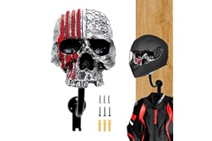 Tooyuart Motorcycle Helmet Rack Wall Mount,Red Skull Helmet Holder Wall Mount with 2 Hooks Helmet Hanger for Coats, Caps, Baseballs and Rugby Helmet,Motorcycle Accessories