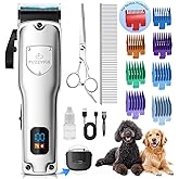 FuzzyFix Dog Clippers for Grooming for Thick Heavy Coats, Professional Low Noise Dog Grooming Clippers Supplies Kit Rechargeable Stainless Steel Hair Trimmer with Ceramic Blade for Dogs Cats Pet