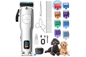 FuzzyFix Dog Clippers for Grooming for Thick Heavy Coats, Professional Low Noise Dog Grooming Clippers Supplies Kit Rechargeable Stainless Steel Hair Trimmer with Ceramic Blade for Dogs Cats Pet