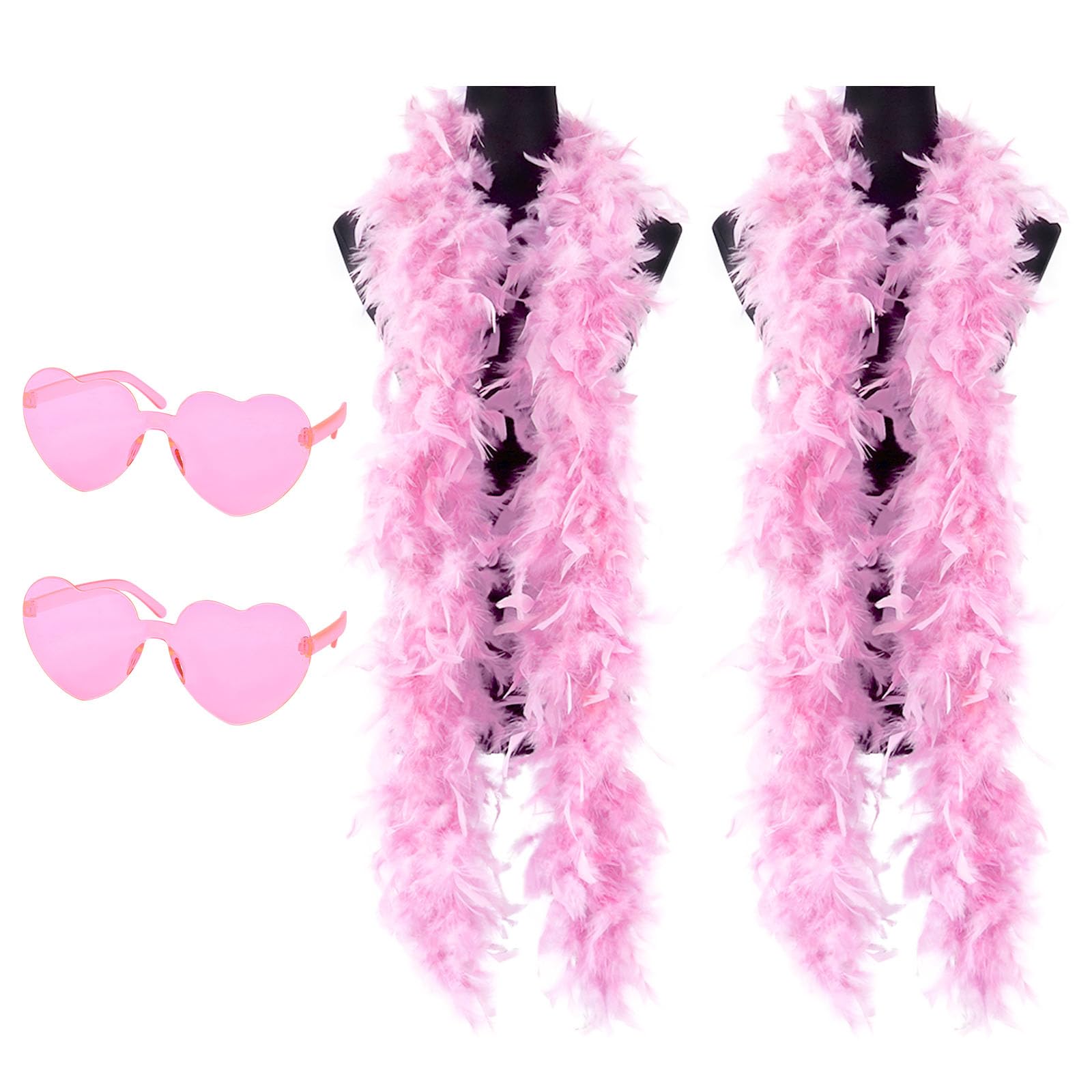 Flintronic Colorful Feather Boas, 2Pcs Feather Boas with Rimless Sunglasses, 6.6ft/2M Natural Turkey Feathers Fancy Dress, Feather Scarf for Dancing Wedding Party Cosplay Carnival Halloween