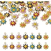 Sparkeads 42pcs Enamel Flower Charms Golden Plated Sunflower Pendants Spring Theme Dangle Charms for Earrings Necklaces Bangles Jewelry Making