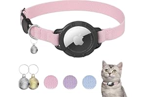 AirTag Cat Collar, Sucegi Stretchy Kitten Collar with Apple Air Tag Holder and Bell, Breakaway Design Ultra Elastic GPS Tracking Cat Collar for Cats and Puppies, 7.5-12.5 Inch, Pink