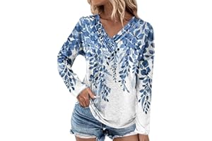 FlekmanArt Sweatshirt for Women Chest Panel Ruched Long Sleeve Outfits Button V Neck Printing T Shirt Comfy Sweatshirts