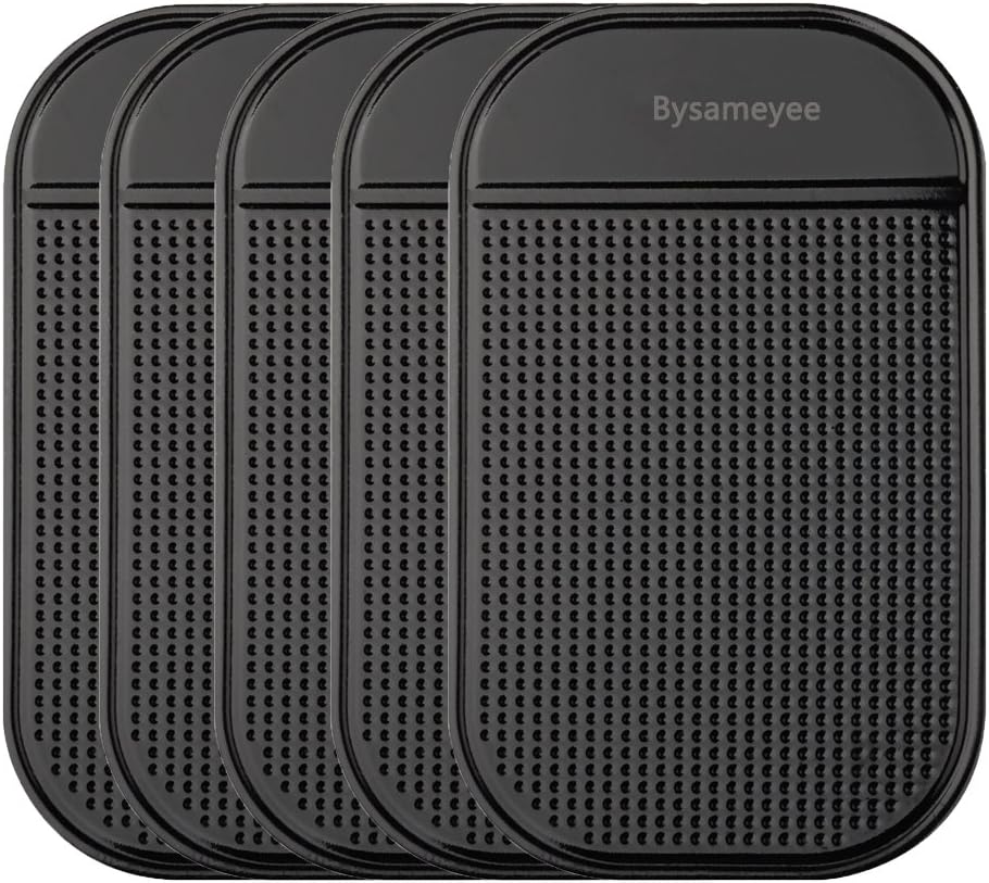 Anti-Slip Pad, Bysameyee Anti-Slide Fixate Sticky Mat for Car Dashboard, Silica Gel Non-Slip Pads for Radar Detector Cellphone, Pad, Keys,Glass, Mirrors, Whiteboards, Metal (Black, 5 Packs)