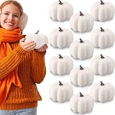 Liliful 12 Pcs 6" Foam Artificial Pumpkins Fall Harvest Pumpkins Fake Plastic Carvable Foam Pumpkin Decor for Halloween Thanksgiving Home Decor (White)