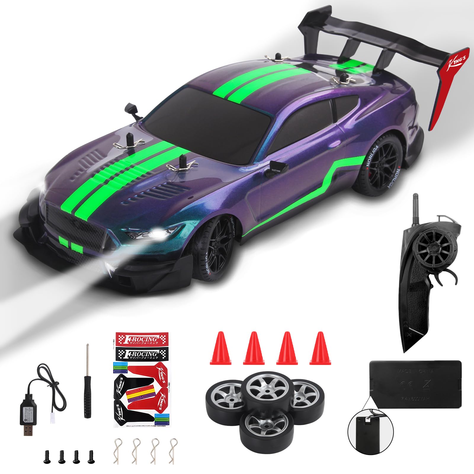 M MUNCASO RC Drift Car 1:14 Remote Control 4WD 40KM/H High Speed With LED Lights, Extra Tires for Kids and Adults