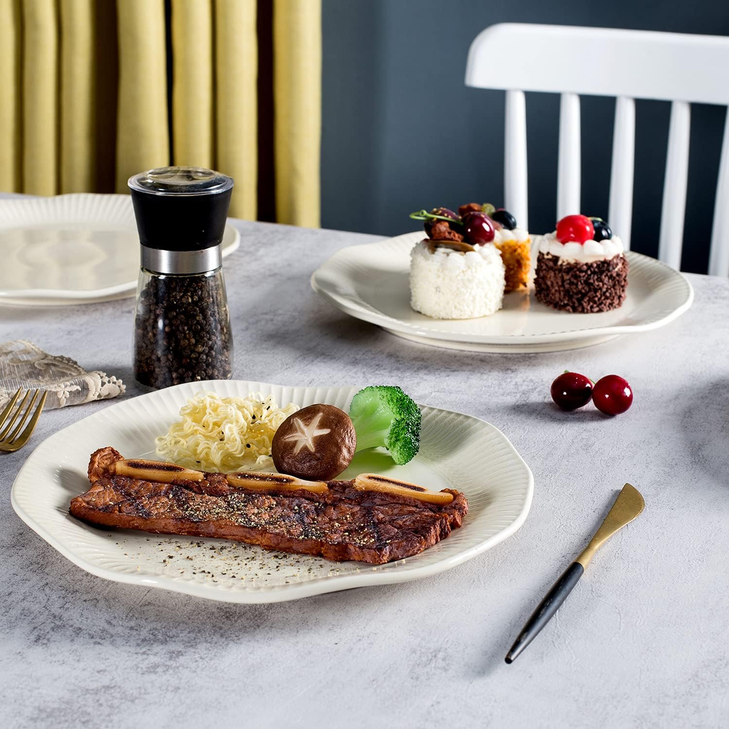  | Ceramic Dinner Plates Set of 4, Hasense Ivory White Dish Set Serving Plates, 10.6" Kitchen Porcelain Serving Dishes, Lotus Leaf Shape Modern Plate Set Microwave Oven and Dishwasher Safe: Dinner Plates