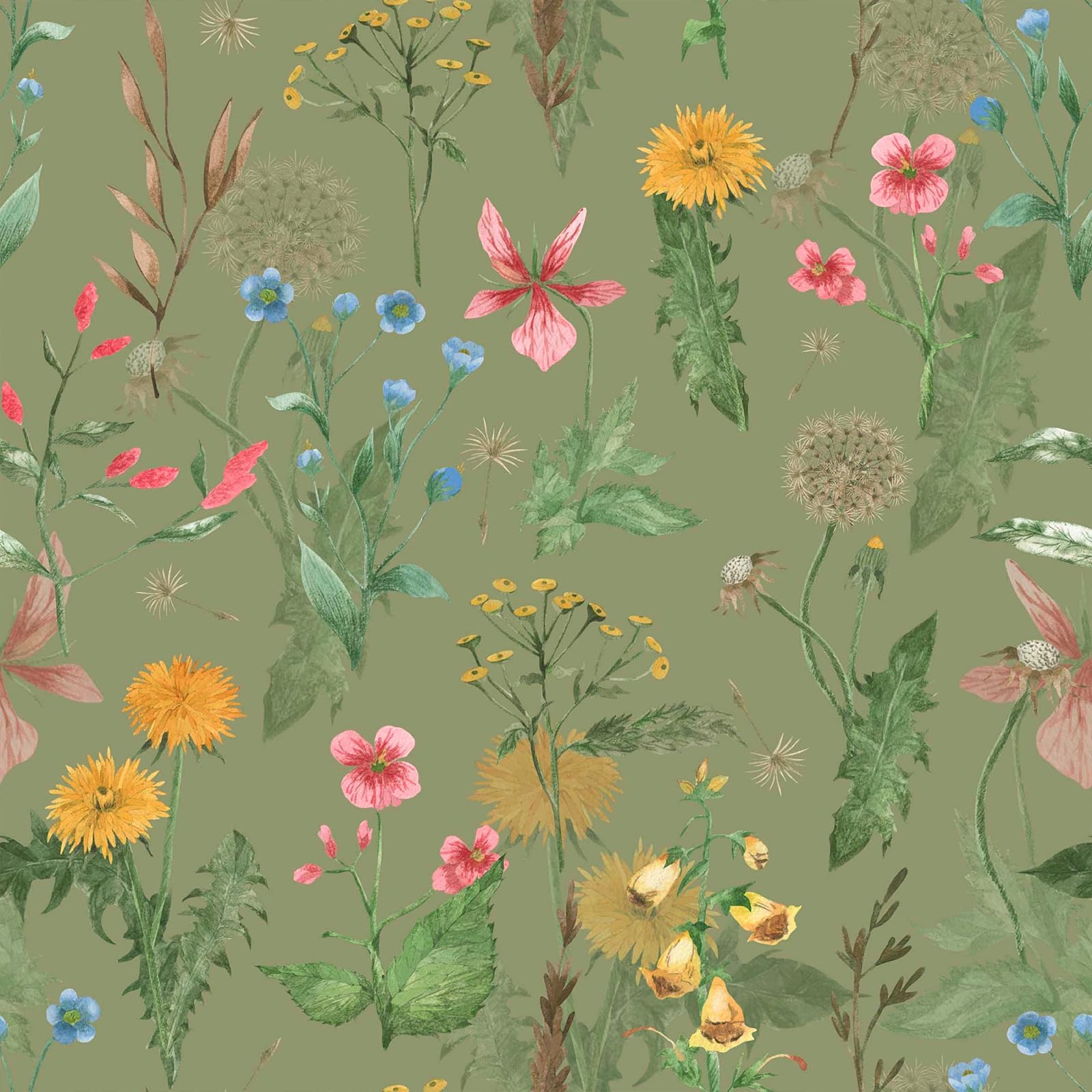 Photo 1 of VEELIKE Wild Flower Wallpaper Peel and Stick Vintage Green Floral Wallpaper Prepasted Removable Botanical Wall Paper for Bedroom Bathroom 17.7''x118'' Floral Mural Green Contact Paper for Walls