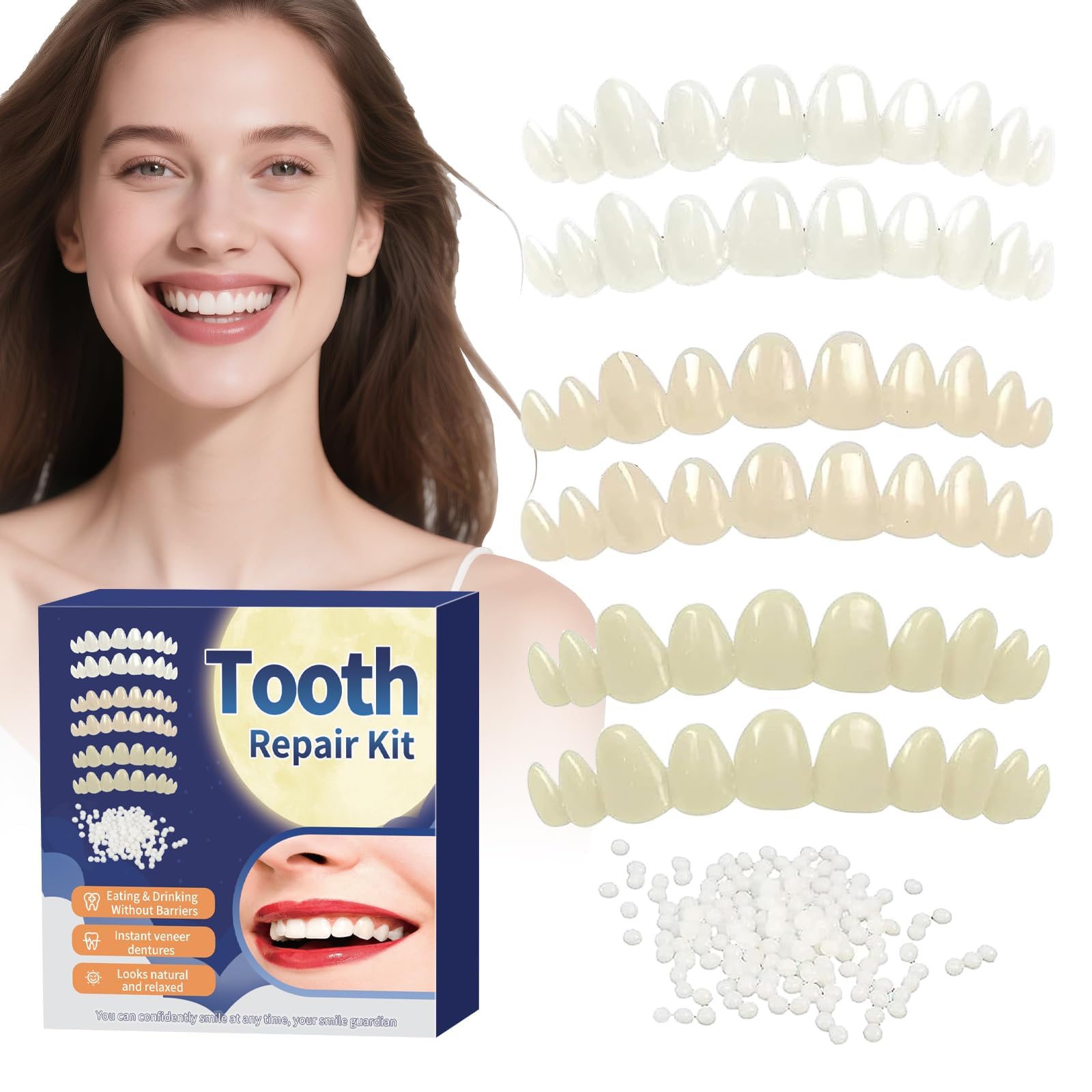 Photo 1 of Tooth Repair Kit?Temporary Natural Shade for Filling The Gap, Moldable Thermal Beads Replacement Kit Replace The Missing or Broken Tooth-6PCS-AK01